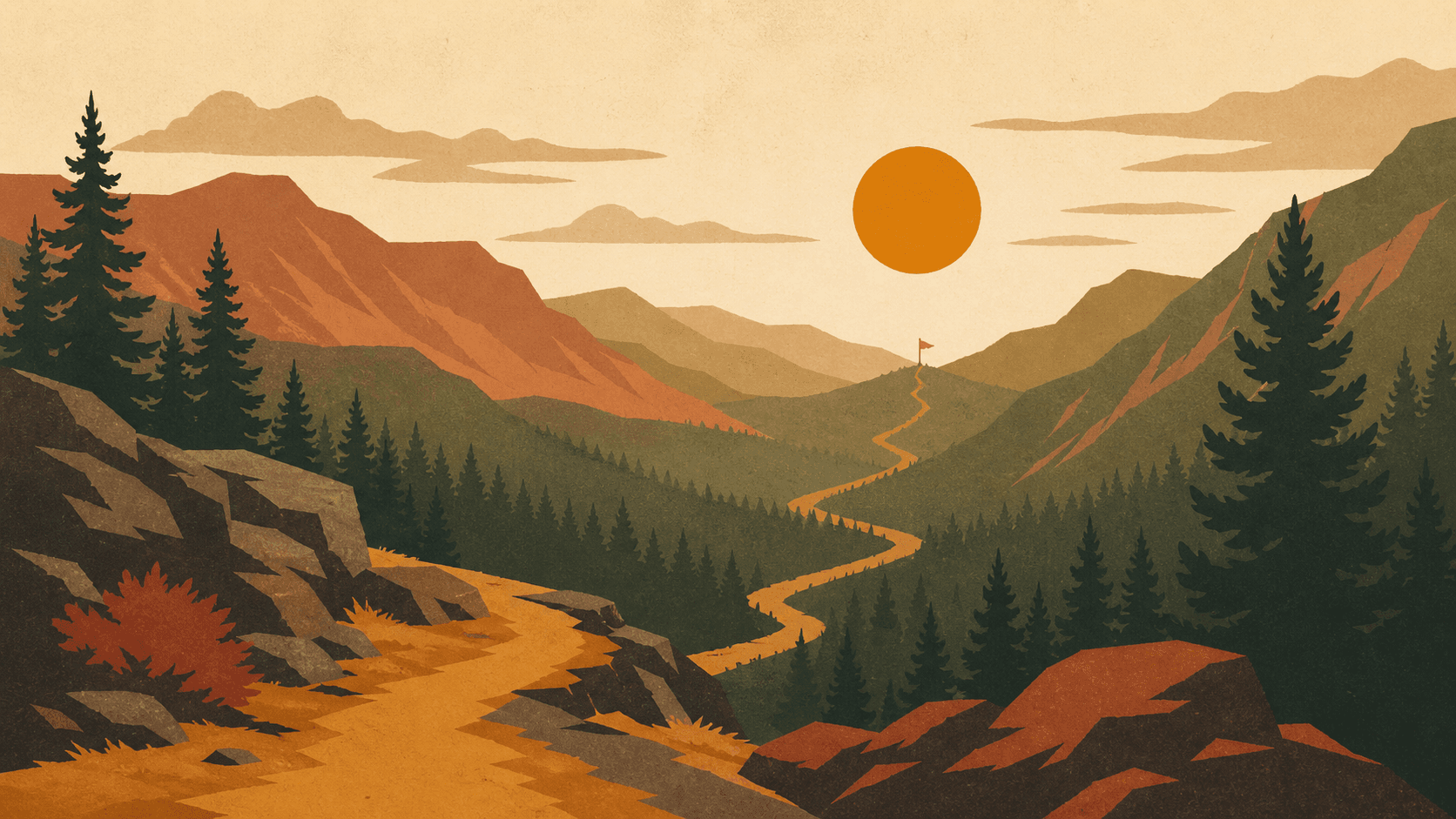 Open road heading into mountains at sunrise