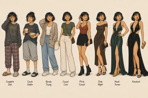 Nora R: outfit sheet 10 - casual to sexy